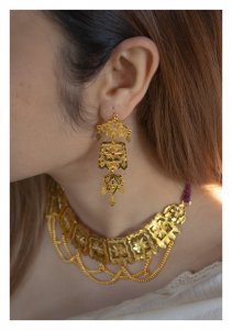 Binari Handmade Gold Tone Silver Necklace and Earrings Set