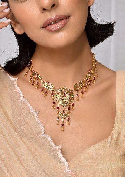 RamaGanga Gold Tone Silver Necklace & Earrings Set