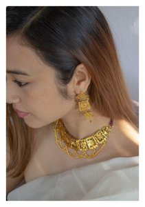 Binari Handmade Gold Tone Silver Necklace and Earrings Set