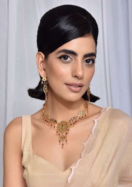 RamaGanga Gold Tone Silver Necklace & Earrings Set