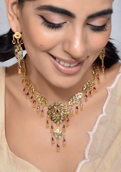 RamaGanga Gold Tone Silver Necklace & Earrings Set