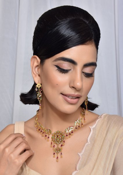 RamaGanga Gold Tone Silver Necklace & Earrings Set