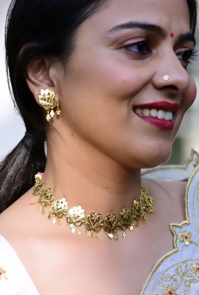 Padma Gold Tone Silver Necklace & Earrings Set