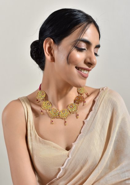 KathaJodi Gold Tone Necklace & Earrings Set