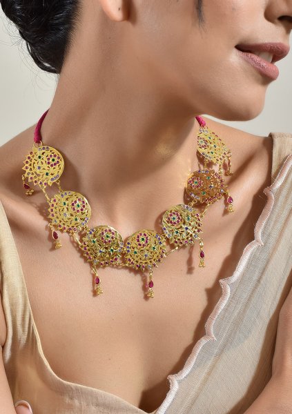 KathaJodi Gold Tone Necklace & Earrings Set