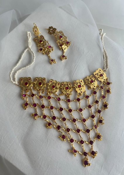 Shabnami Gold Tone Silver Necklace & Earrings