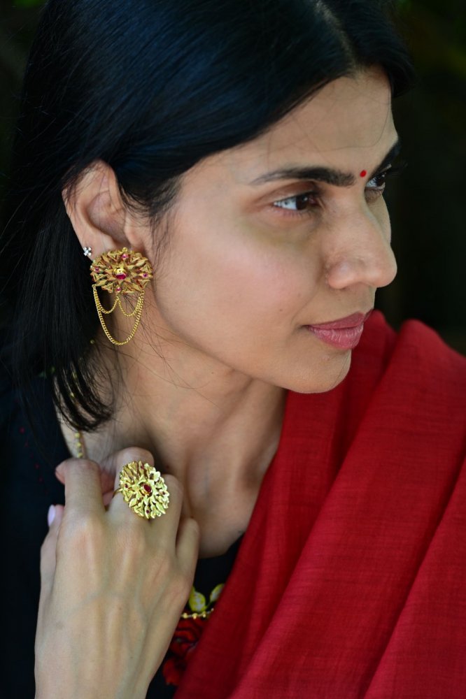 Dola Handmade Gold Polished Silver Studs