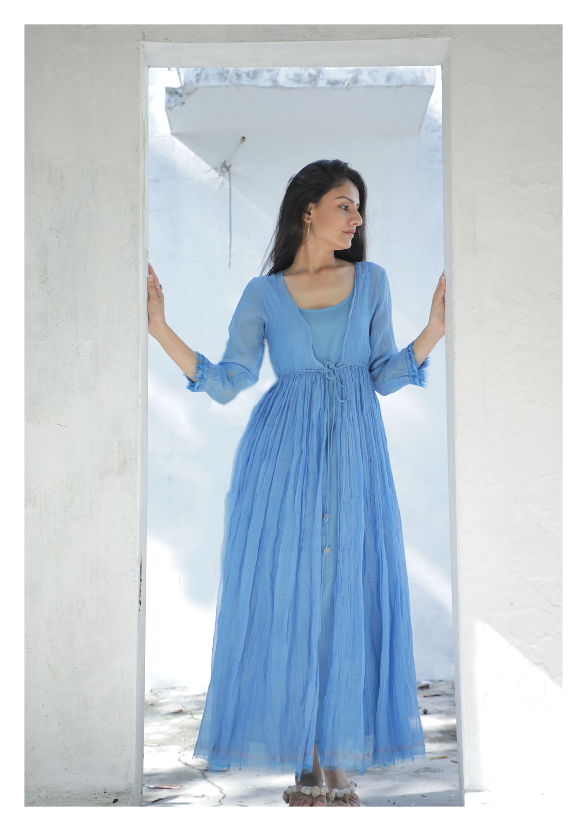 Iris Blue Chanderi Maxi Dress