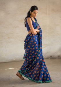 Wishing Blue Cotton Saree