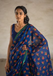 Wishing Blue Cotton Saree