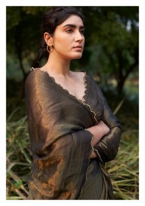 Midnight Charcoal Tissue Chanderi Saree