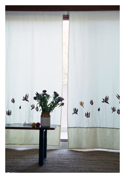 Sacred Lotus Creme Canvas Curtain