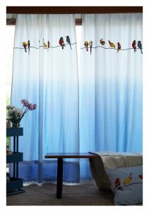 Pheasant Ombre Blue canvas Curtain