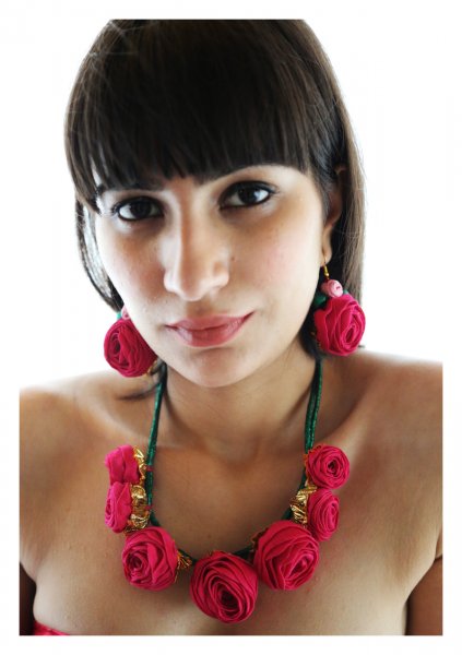 Fukayna Pink Rose Necklace & Earrings Set