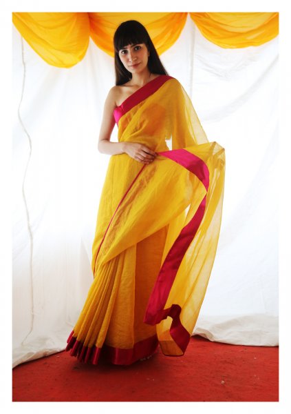 Lapis Turmeric Tissue Chanderi Saree