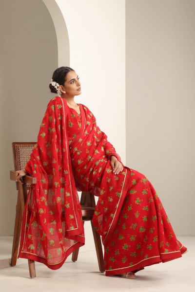 Balrampur Red Chintz Saree