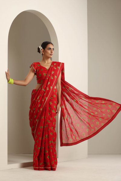 Balrampur Red Chintz Saree