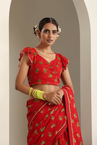 Balrampur Red Chintz Saree