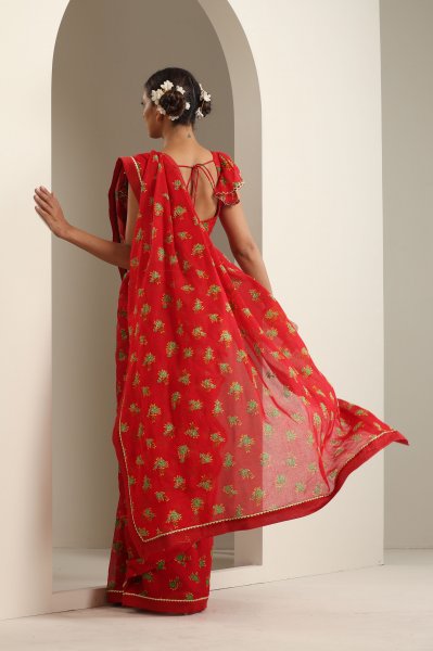 Balrampur Red Chintz Saree