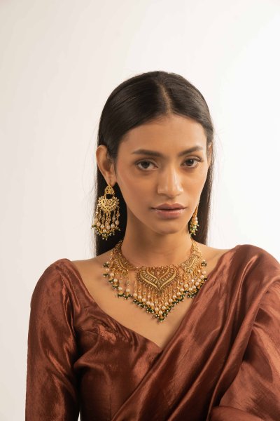 Karnika Gold Tone Silver Necklace & Earrings Set