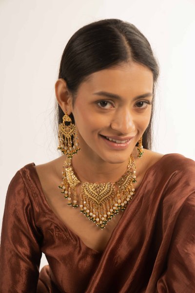 Karnika Gold Tone Silver Necklace & Earrings Set