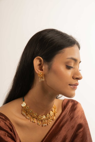 Sankla Gold Tone Silver Necklace & Earrings Set