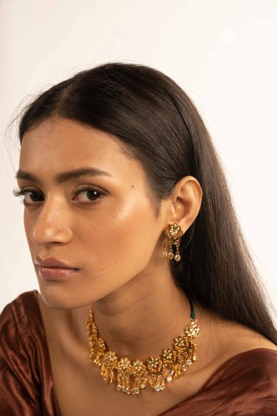 Sankla Gold Tone Silver Necklace & Earrings Set