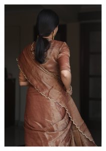 Kaffee Tan Tissue Chanderi Saree