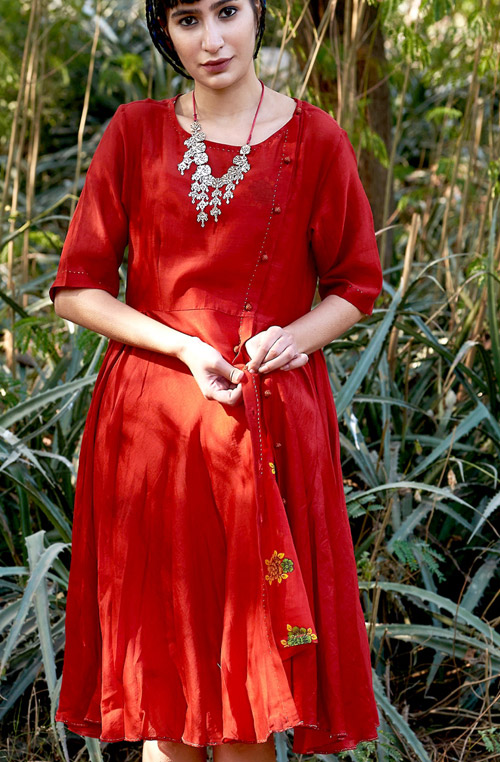 Maia Red Cotton Chanderi Dress