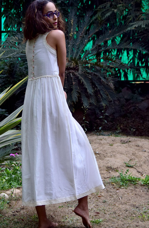 Marisa White Cotton Chanderi Dress