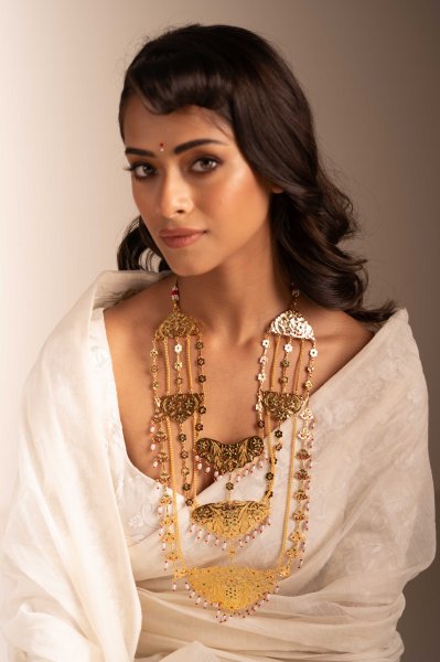 Atkan Gold Tone Silver Necklace & Earrings Set