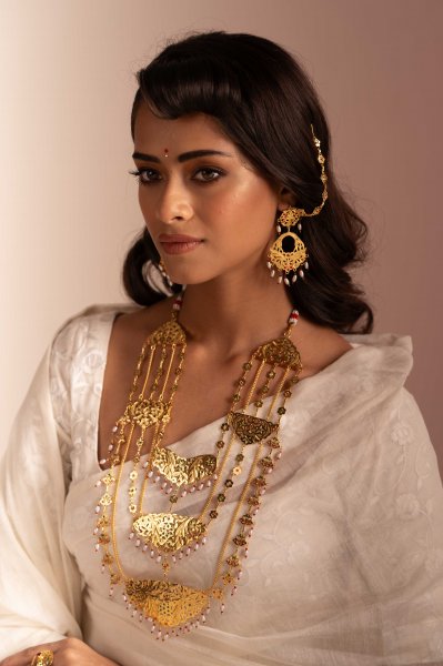 Atkan Gold Tone Silver Necklace & Earrings Set