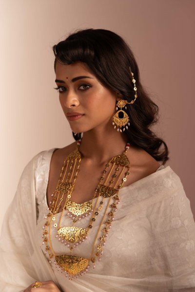 Atkan Gold Tone Silver Necklace & Earrings Set