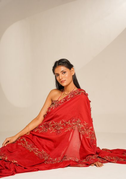 Amore Red Floral Saree