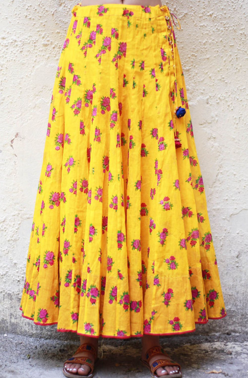 Peela Yellow Kalidaar Cotton Skirt