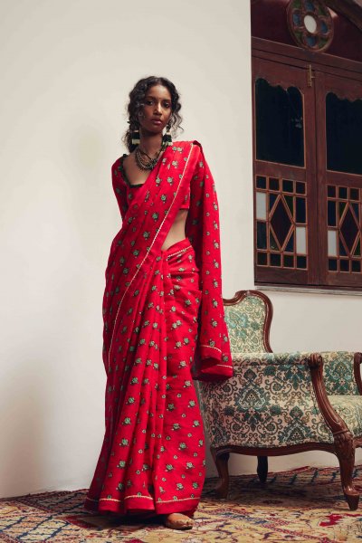 Pingla Red Chintz Saree