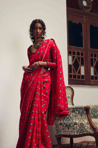 Pingla Red Chintz Saree