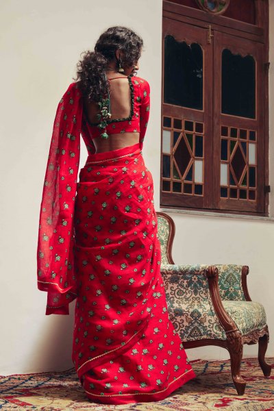 Pingla Red Chintz Saree