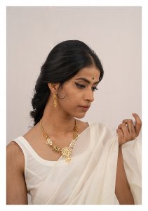 Rehnuma Gold Tone Silver Necklace & Earrings Set