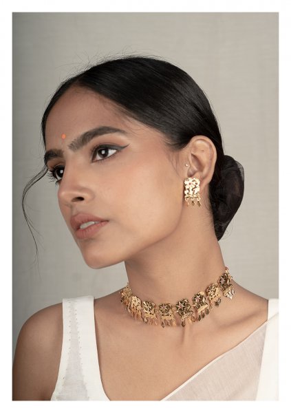 Reshma Gold Tone Silver Necklace &amp; Earrings Set