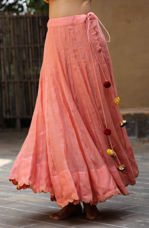 Ruba Peach Chanderi Skirt