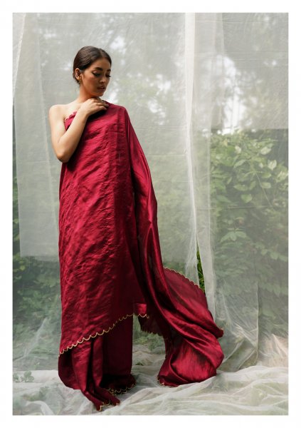 Sadabahar Red Mulberry Silk Saree