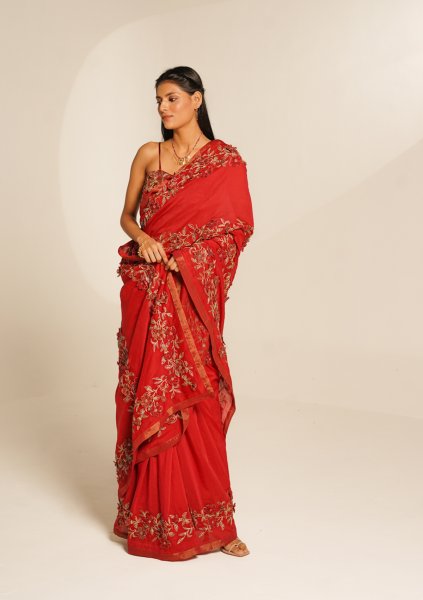 Amore Red Floral Saree