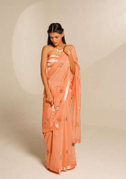 Ever Bloom Peach Chanderi Saree