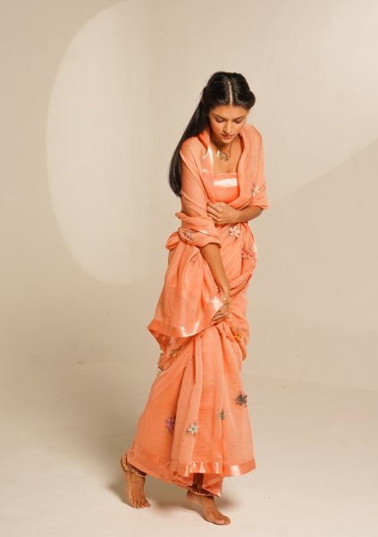 Ever Bloom Peach Chanderi Saree