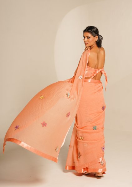 Ever Bloom Peach Chanderi Saree