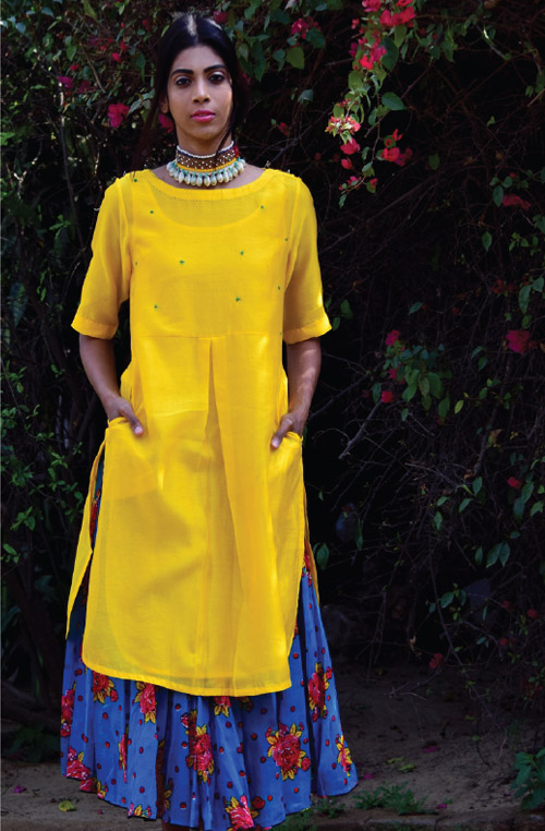 Mikka Yellow Turquoise Kurta Skirt Set
